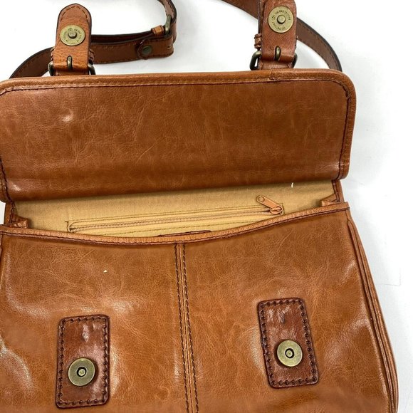 Vintage Carlo Rino Satchel Crossbody Handbag Purse Brown Leather Magnetic Snap - Picture 4 of 7
